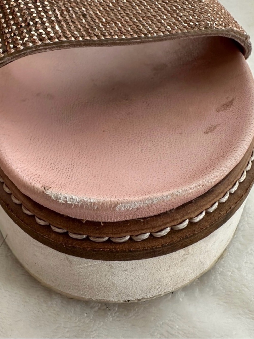 Free People Rose Gold Rhinestone Platform Slide Sandals Size 38 (7.5 - 8) - Picture 9 of 10